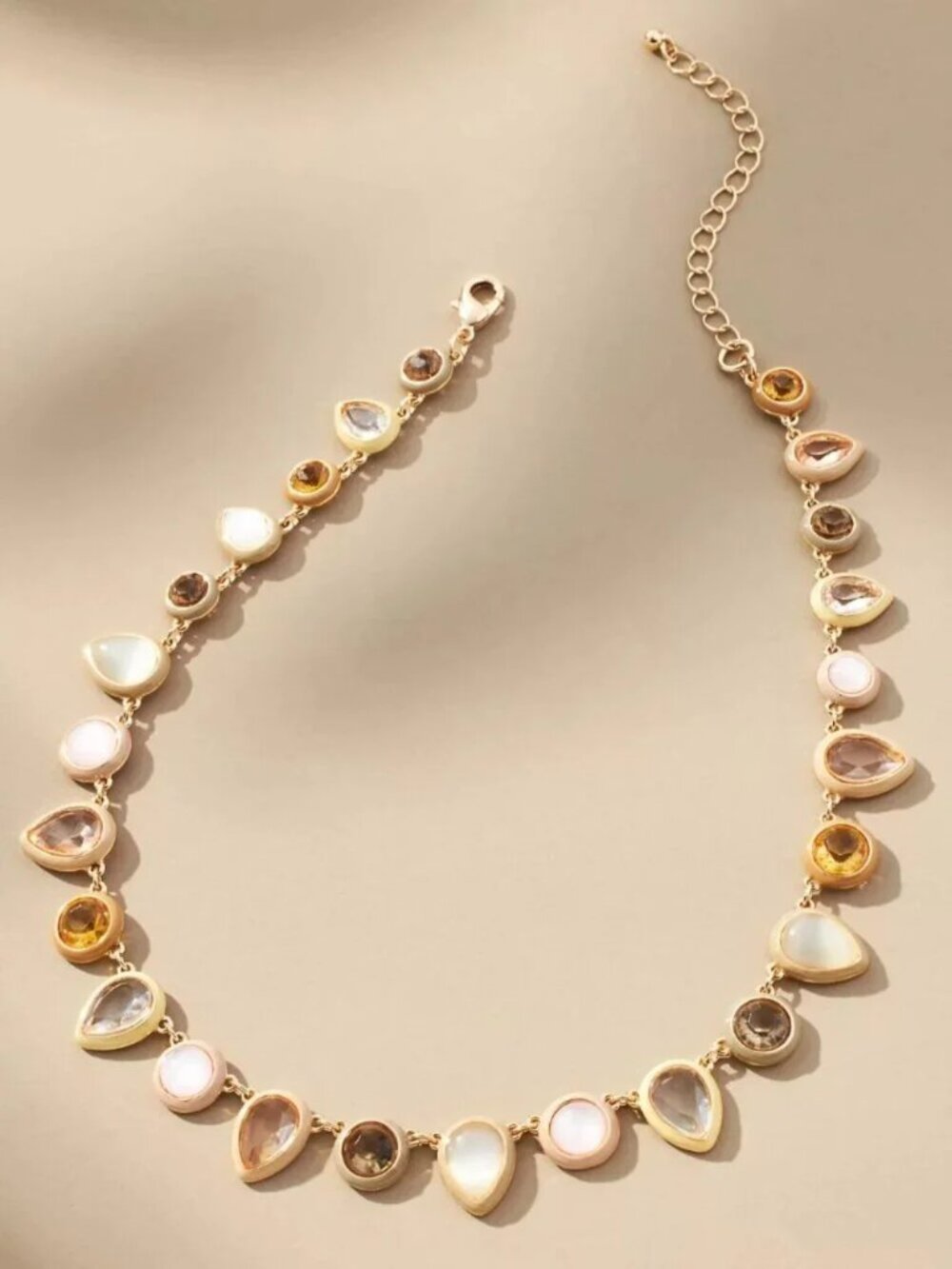 Anthropologie Colorful Enamel Gem Necklace, Ivory